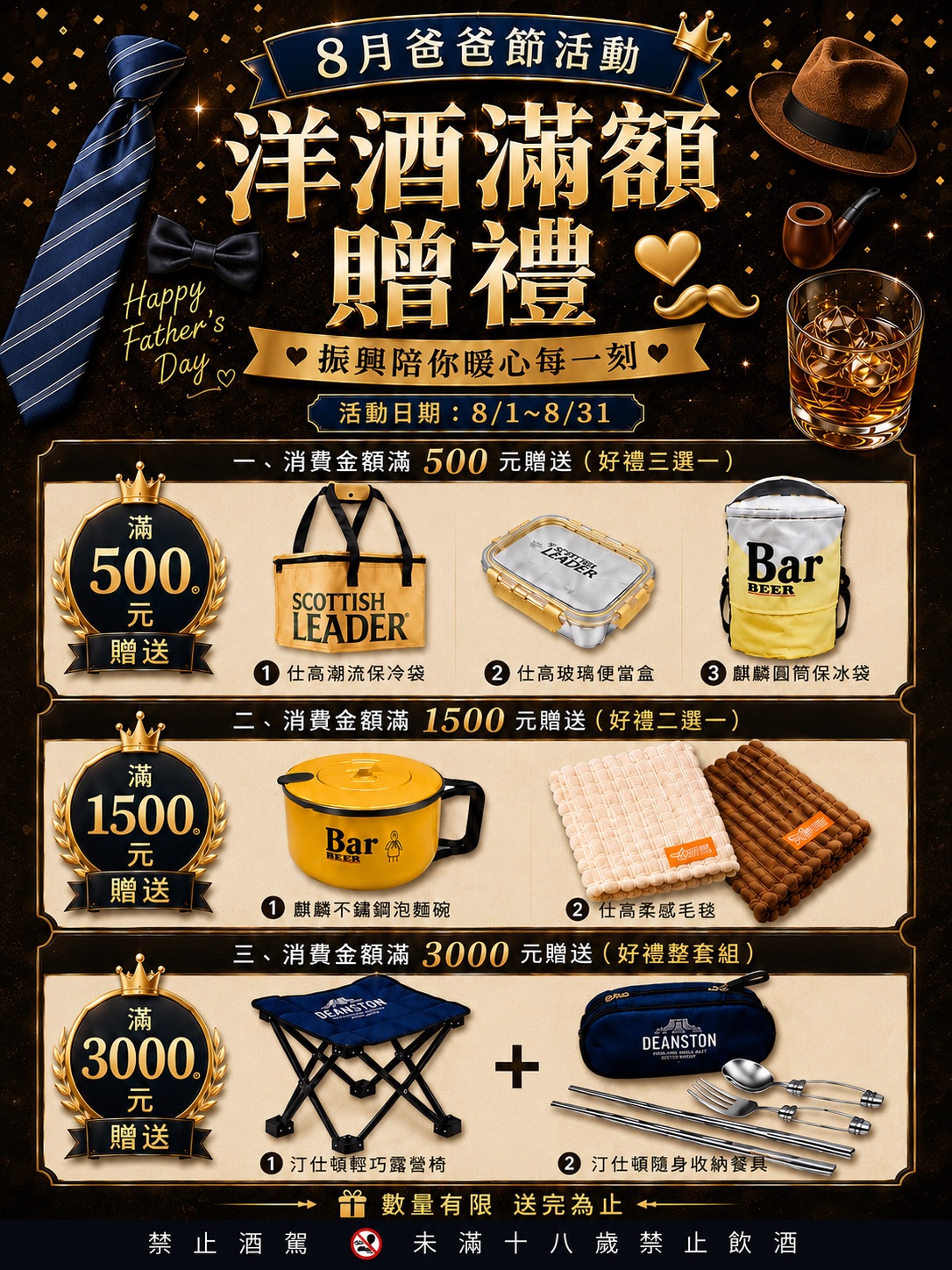 8月爸爸節活動【洋酒滿額贈禮】